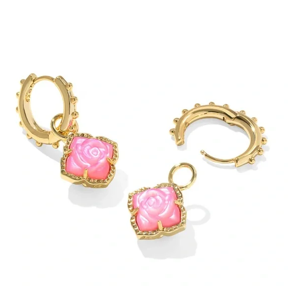NWT Kendra Scott Mallory Gold Huggie Convertible Earrings in Blush Roses - Picture 2 of 12